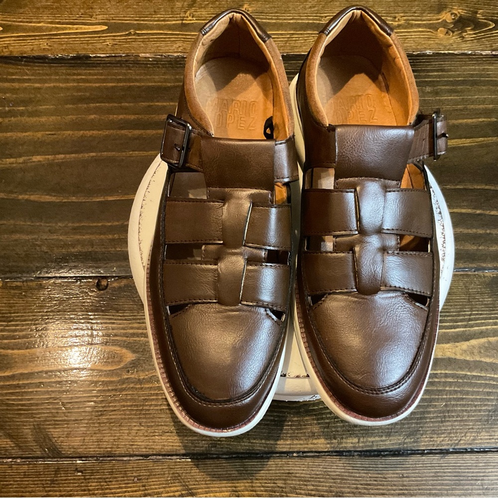Mario Lopez Men's Brown Leather Sandals Pre Loved